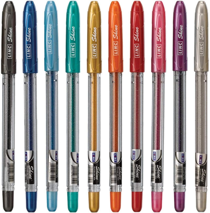 linc Shine Glitter Gel Pen, 10 CT Assorted | 1.0mm Medium Tip Size, Contoured Grip, Broad for Thick Vibrant Lines, Stocking Stuffer - Image 1